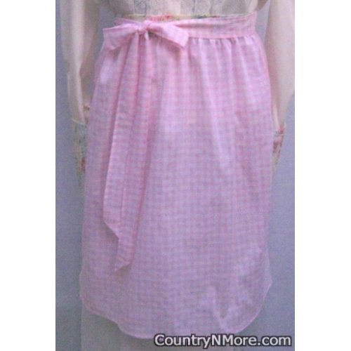 vintage pink gingham floral waist apron