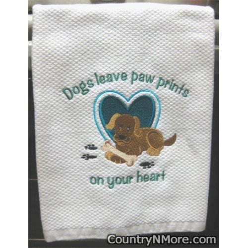 paw prints embroidered kitchen tea towel