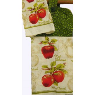 apples tree oven door towel matching dishcloth