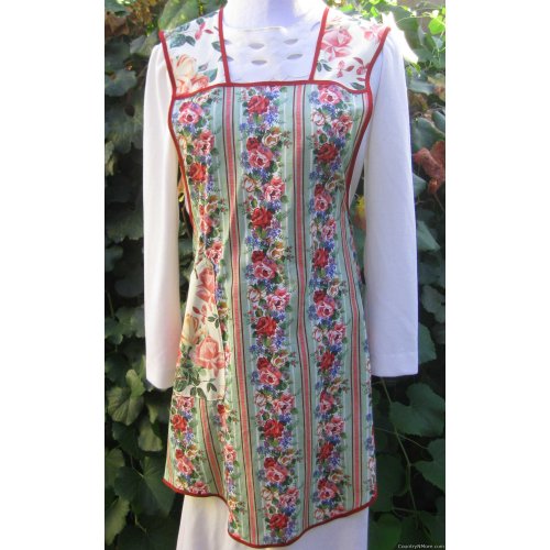vintage rose floral stripe apron