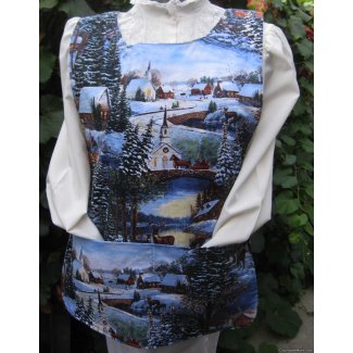 winter town scene snowman christmas cobbler apron lg xl