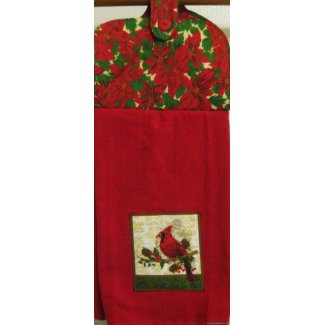 cardinal poinsettia oven door holiday towel