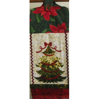 christmas tree holly oven door kitchen towel 1
