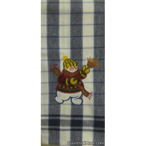 embroidered appliqued snowman kitchen tea towel