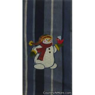 embroidered snowman cardinal bird holiday winter kitchen towel