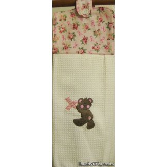 pink ribbon bear hanging oven door towel