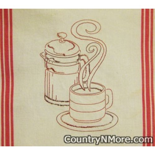 hot coffee embroidered kitchen tea towel