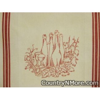 bottled wine grapes glass embroidered kitchen towel