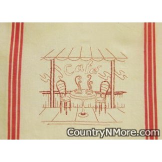 cafe restaurant scene embroidered kitchen tea towel