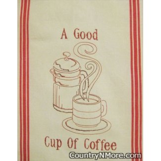 good cup coffee embroidered kitchen tea towel