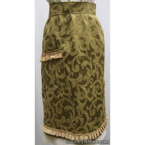 gorgeous vintage green swirl waist apron eyelet trim