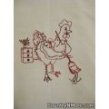 mother hen sweeping floor embroidered kitchen tea towel