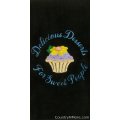 embroidered cupcake kitchen towel black