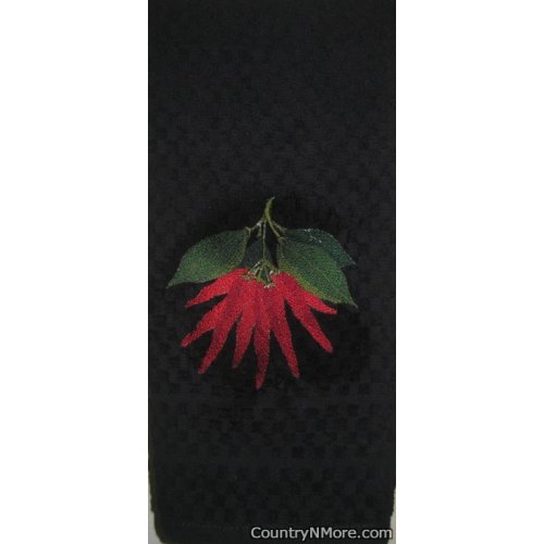 embroidered chili pepper kitchen towel black