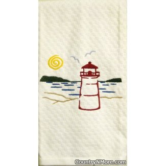 lighthouse embroidered kitchen terry tea towel