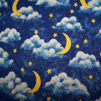 out world glittery stars clouds moons fabric