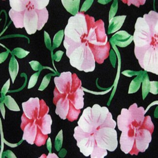 pink pansy black fabric