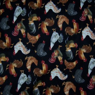 small roosters chickens fabric