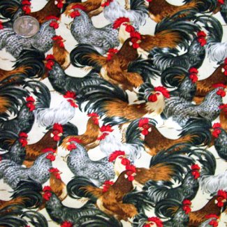 chickens roosters fabric
