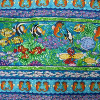 seascape fish seahorse fabric