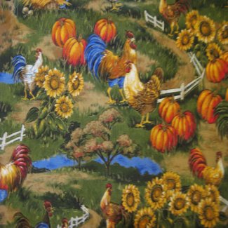roosters chickens pumpkins sunflowers fabric