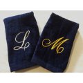 personalized monogram fingertip navy blue towel