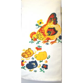 mother hen baby chick vintage style flour sack kitchen towel