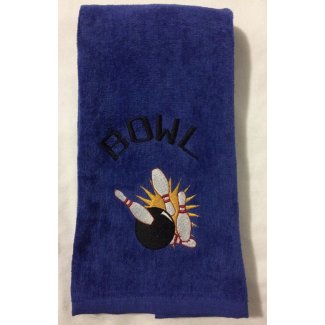 embroidered bowling pin ball royal blue towel