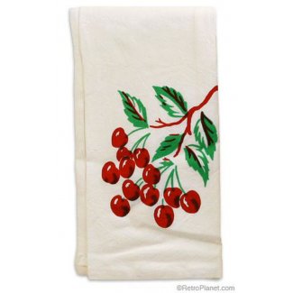 vintage cherries kitchen flour sack towel